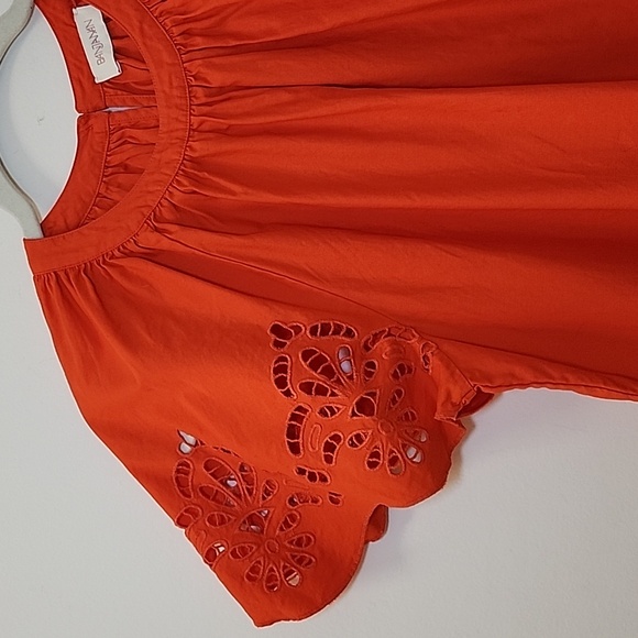 Banjanan Women's Rada Sunset Orange Eyelet Blouse Size Small - Picture 5 of 16